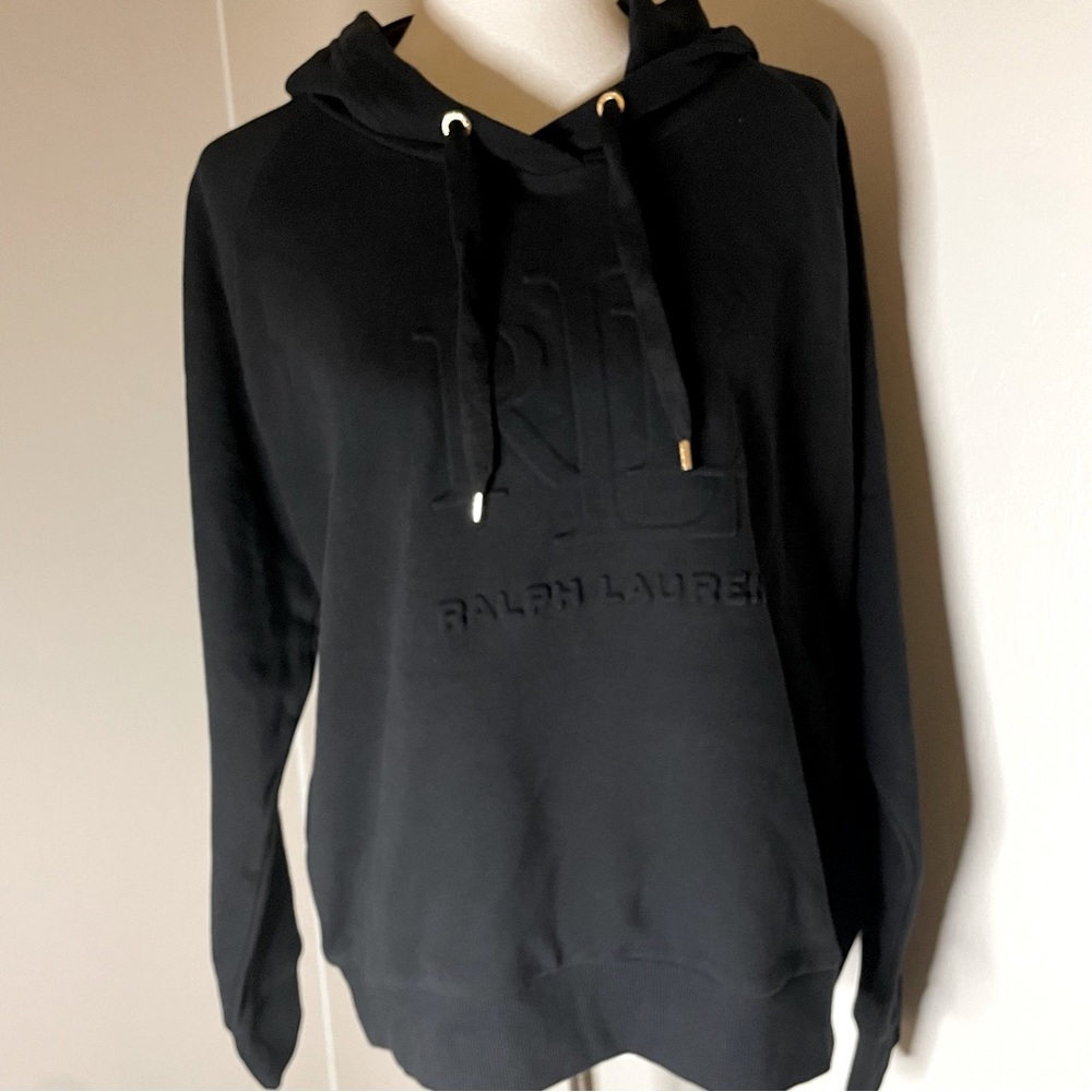 New! Lauren Ralph Lauren Embossed Logo Hooded Sweatshirt Black Sizes L & XL🖤 - Picture 11 of 16